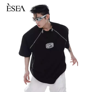 ESEA การออกแบบแขนสั้นของผู้ชายรู้สึกถึงแผงบุคลิกภาพที่หล่อเหลาถนนคอกลมแขนสั้นผู้ชายหลวม