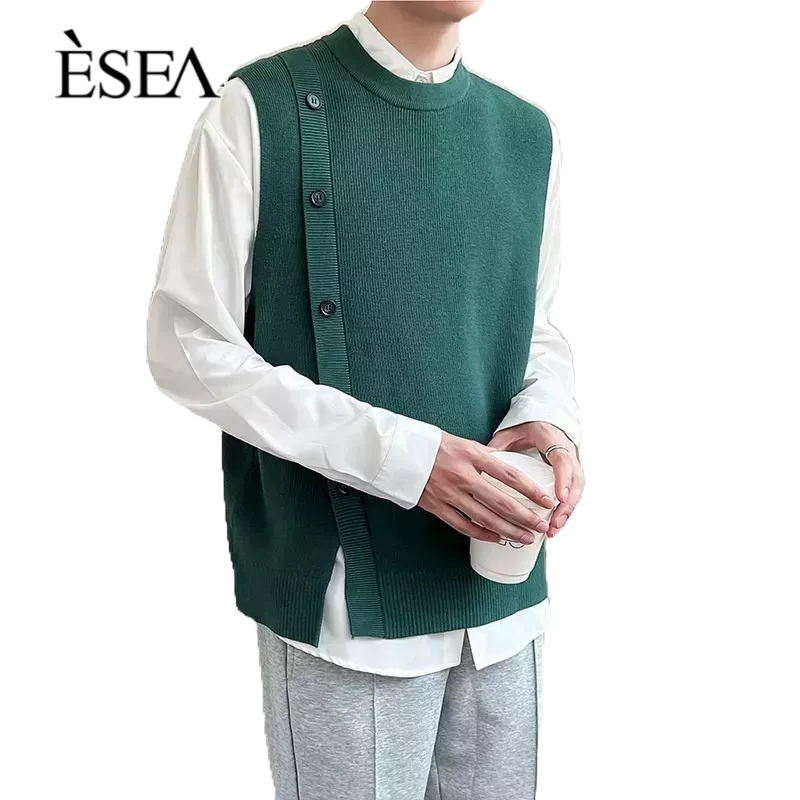 esea-เสื้อกั๊กผู้ชายวินเทจลายแยกแผงแยก-การออกแบบหลวมความรู้สึกซอก-2023-ฤดูใบไม้ผลิใหม่ฤดูใบไม้ร่วงเสื้อกั๊กลําลองของผู้ชาย