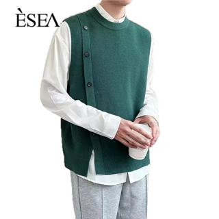 ESEA เสื้อกั๊กผู้ชายวินเทจลายแยกแผงแยก, การออกแบบหลวมความรู้สึกซอก 2023 ฤดูใบไม้ผลิใหม่ฤดูใบไม้ร่วงเสื้อกั๊กลําลองของผู้ชาย