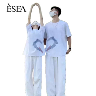 ESEA แขนสั้นผู้ชายใหม่อินเทรนด์การออกแบบแฟชั่นความรู้สึกพิมพ์คู่ลําลองผู้ชายแขนสั้นของ