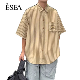 ESEA เสื้อเชิ้ตผู้ชายเทรนด์หลวมสไตล์ฮ่องกงเสื้อเชิ้ตผู้ชายลายญี่ปุ่นดีไซน์เสื้อลำลอง