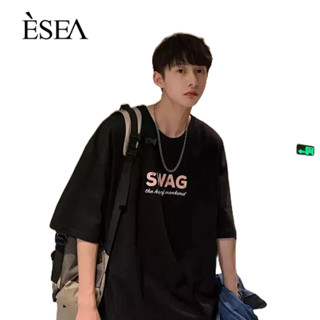 ESEA เสื้อยืดผู้ชาย หลวมและอเนกประสงค์ เสื้อยืดผู้ชายลำลอง แฟชั่นอเมริกัน แฟชั่นไฮสตรีท แขนสั้นผู้ชาย