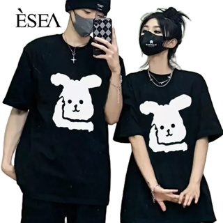 ESEA ผู้ชายกระต่ายแขนสั้นเสื้อยืดผู้ชายและผู้หญิงหลวมครึ่งแขนคู่เสื้อยืด