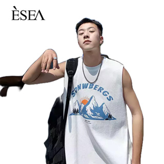 ESEA เสื้อยืดแขนกุดผู้ชาย, เสื้อเชิ้ตแขนกุดอเนกประสงค์สไตล์ฮ่องกงแบบหลวมและเรียบง่ายของผู้ชาย
