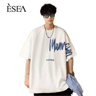 ESEA  เสื้อยืดผู้ชายออกแบบความรู้สึกเฉพาะแฟชั่นสบาย ๆ หลวมเสื้อยืดผู้ชายผ้าฝ้ายแท้เทรนด์สไตล์อเมริกันน้ำแห่งชาติทุกการแข่งขันผู้ชายแขนสั้น