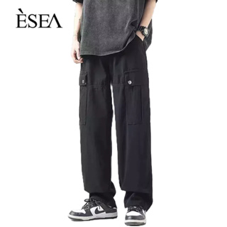 ESEA กางเกงคาร์โก้ผู้ชายหลวมกระเป๋าใหญ่หลวมกางเกงซับตรงรุ่นญี่ปุ่นและเกาหลี