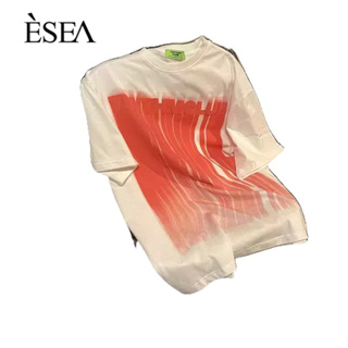 ESEA เสื้อเชิ้ตแขนสั้นผู้ชาย, ความเรียบง่ายทางวรรณกรรมหลวม ๆ, หล่อฤดูร้อน, เสื้อคอกลมสีทึบวินเทจ, เสื้อเชิ้ตแขนสั้นผู้ชายลําลอง
