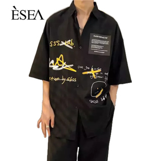 ESEA เสื้อเชิ้ตผู้ชาย อินเทรนด์ ลำลอง พิมพ์ลาย เสื้อเชิ้ตผู้ชาย หลวม แฟชั่น อเนกประสงค์ แขนสั้น ผู้ชาย