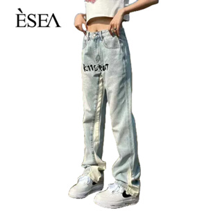 ESEA กางเกงผู้ชายตัวอักษรเย็บปักถักร้อยสไตล์ยุโรปและอเมริกาเดนิมหลวม panelling แฟชั่นตัดกันที่นิยมผู้ชายกางเกงยีนส์ลําลอง