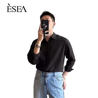 ESEA เสื้อเชิ้ตผู้ชายสีทึบบาง ๆ ป๊อปความรู้สึกระดับไฮเอนด์นักธุรกิจเสื้อเชิ้ตแขนยาวหล่อ