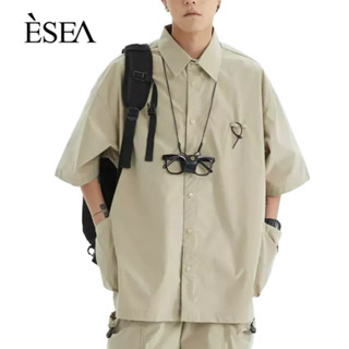 ESEA เสื้อเชิ้ตผู้ชายเทรนด์เสื้อเชิ้ตผู้ชายหลวมๆเรียบง่ายในวรรณกรรมญี่ปุ่นแขนสั้นใหม่