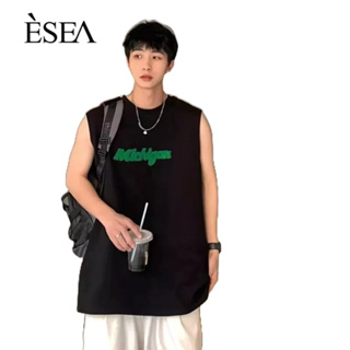 ESEA เสื้อกล้ามผู้ชายอินเทรนด์ฤดูร้อนพิมพ์จดหมายใหม่หลวมเสื้อกั๊กลําลองของผู้ชาย