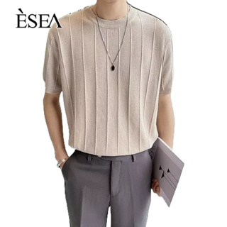 ESEA เสื้อยืดผู้ชายคอกลมวรรณกรรมญี่ปุ่นอารมณ์เสื้อยืดผู้ชายแนวขี้เกียจแขนสั้นเรียบง่าย