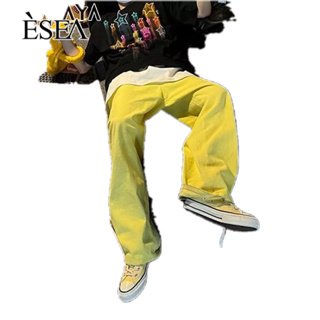 ESEA ผู้ชายกางเกงแฟชั่นทั้งหมด-การแข่งขันหลวมกางเกงผู้ชายย้อนยุคอเมริกันถนนสีเหลืองกาง