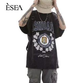 ESEA เสื้อยืดผู้ชาย street lazy all-match เกาหลีลำลองผู้ชายเสื้อยืดพิมพ์ใหม่ยอดนิยมคอกลมเทรนด์แฟชั่นแขนสั้นผู้ชาย