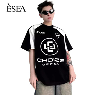 ESEA ผู้ชายเสื้อยืดญี่ปุ่นรอบคอการแข่งขันทั้งหมดผู้ชายแขนสั้นแนวโน้มแฟชั่นหลวมผู้ชายลำลองเสื้