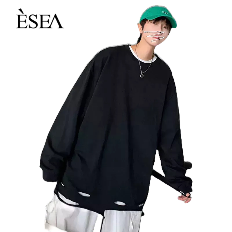 esea-เสื้อเชิ้ตแขนยาวผู้ชายฉีกขาดแฟชั่นเสื้อเชิ้ตแขนยาว