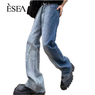 ESEA กางเกงขายาวผู้ชายแฟชั่นอารมณ์ตรงเรียบง่ายในกางเกงยีนส์ผู้ชายยอดนิยมของญี่ปุ่น