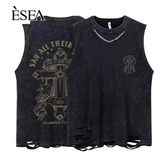 ESEA เสื้อกั๊กผู้ชาย เสื้อกั๊กผู้ชาย วรรณกรรมอารมณ์ใหม่ คอกลม เทรนด์ยอดนิยมของเยาวชนในเสื้อกั๊กผู้ชาย