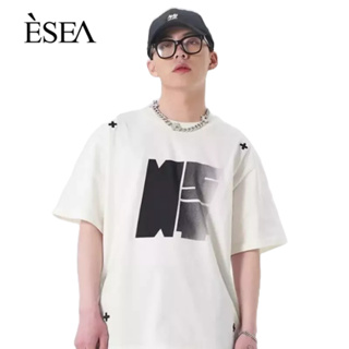 ESEA เสื้อยืดผู้ชายแนวโน้มการพิมพ์ลำลองหลวมคู่เสื้อยืดแฟชั่นอเนกประสงค์คอกลมแขนสั้น