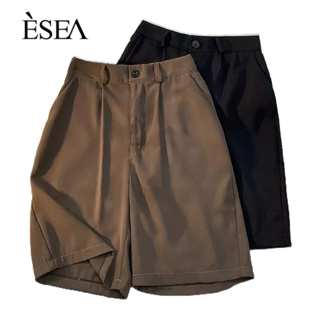 ESEA กางเกงขาสั้นผู้ชาย ชุดลำลอง หล่อ สไตล์ฮ่องกง อินเทรนด์ กางเกงขาสั้น เวอร์ชั่นเกาหลี สีทึบ แฟชั่นเรียบง่าย หลวม กางเกงขาสั้นผู้ชาย