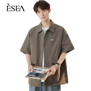 ESEA เสื้อเชิ้ตผู้ชายเรียบง่ายทอดสตรีทแฟชั่นสีทึบ INS สไตล์เสื้อเชิ้ตลําลองผู้ชายหลวม ๆ