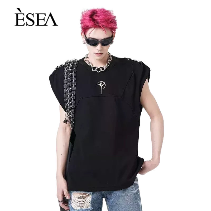 esea-เสื้อกั๊กผู้ชายใหม่สบาย-ๆ-อินเทรนด์ออกแบบความรู้สึกของชนกลุ่มน้อยหัวเข็มขัดโลหะเสื้อกั๊กผู้ชาย