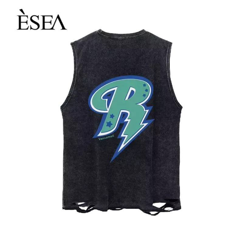 esea-เสื้อกั๊กผู้ชายอินเทรนคอกลมแขนสั้นผู้ชายยอดนิยม-เสื้อกีฬาหลวมใหม่ของญี่ปุ่น