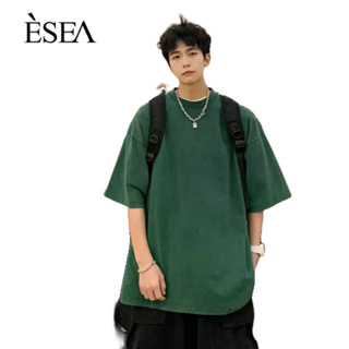 ESEA เสื้อยืดผู้ชายผ้าฝ้ายแท้ oversize หลวมสบาย ๆ เสื้อยืดผู้ชายแนวย้อนยุคแฟชั่นผู้ชายแขนสั้น