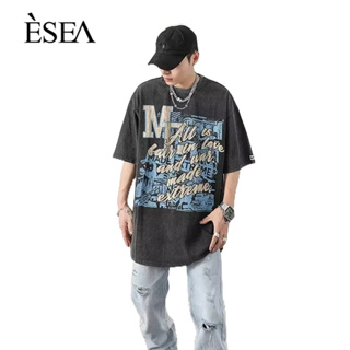 ESEA เสื้อยืดผู้ชายคอกลมยอดนิยมหลวมแมทช์เสื้อยืดผู้ชายแนวแฟชั่นแนวสตรีทแขนสั้น