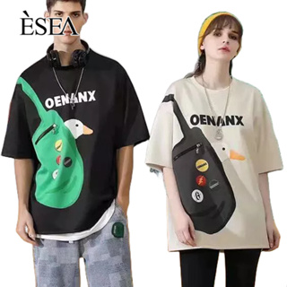ESEA เสื้อยืดผู้ชายหลวมและหลากหลายแฟชั่นเสื้อยืดคู่ใหม่พิมพ์ลำลองผู้ชายแขนสั้น