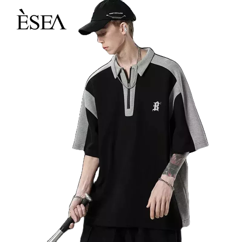 esea-เสื้อโปโลผู้ชายแขนสั้นรูปหล่อ-ins-สไตล์ป๊อปพิมพ์ลําลองแขนสั้นวินเทจ