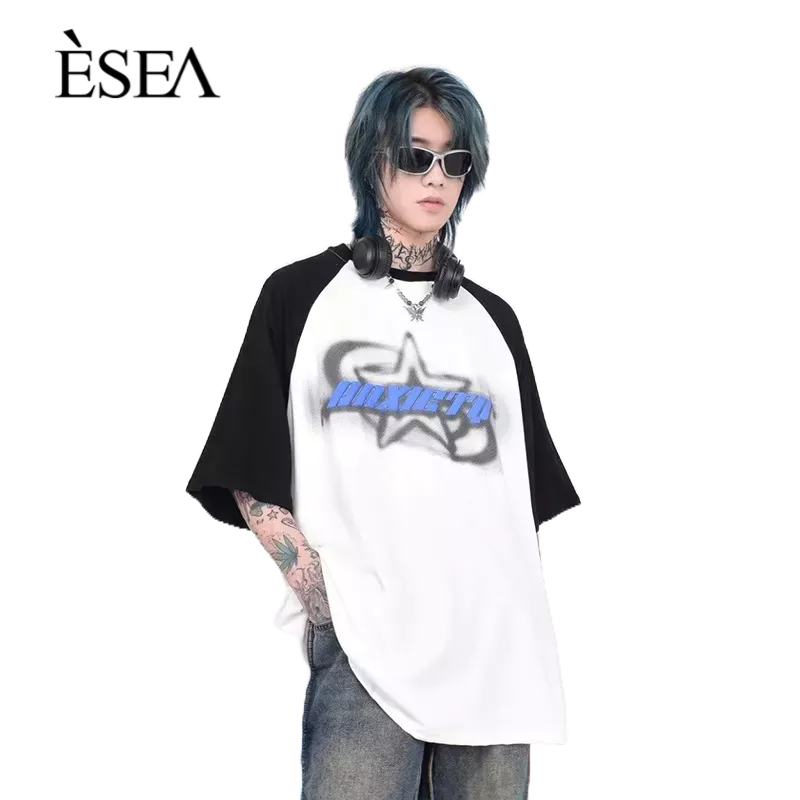 esea-เสื้อยืดผู้ชายอเมริกันย้อนยุคที่เรียบง่ายผู้ชายเสื้อยืดแฟชั่นพิมพ์รอบคอแขนสั้นการแข่งขันทั้