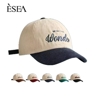 ESEA หมวกแก๊ปผู้ชาย หมวกแก๊ปเบสบอลสไตล์เกาหลี จับคู่สีย้อนยุค หมวกผ้าลูกฟูกปักตัวอักษร