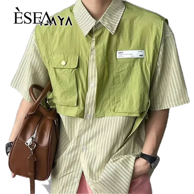 esea-เสื้อเชิ้ตผู้ชาย-แผงลายฤดูร้อนใหม่-ดีไซน์วินเทจสุดหล่อ-เสื้อเชิ้ตลําลองผู้ชายหลวม-ๆ