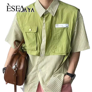 ESEA เสื้อเชิ้ตผู้ชาย: แผงลายฤดูร้อนใหม่, ดีไซน์วินเทจสุดหล่อ, เสื้อเชิ้ตลําลองผู้ชายหลวม ๆ