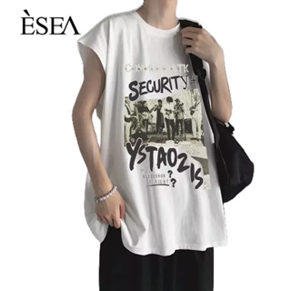 ESEA เสื้อกล้ามผู้ชาย, พิมพ์แขนกุดฤดูร้อนอินเทรนด์, เสื้อกั๊กกีฬาลําลองผู้ชายหลวม ...