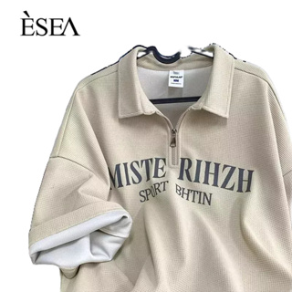 ESEA เสื้อยืดผู้ชายหลวม ๆ สบาย ๆ เสื้อโปโลผู้ชายมาตรฐานญี่ปุ่นแขนสั้นผู้ชายเรียบง่าย