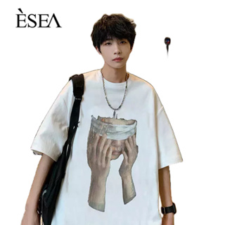 ESEA ผู้ชายเสื้อยืดย้อนยุคหลวมคู่ทั้งหมด-การแข่งขันลำลองผู้ชายเสื้อยืดแนวโน้มอเมริกันถนนสูง