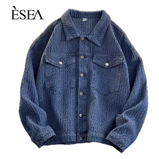 ESEA เสื้อแจ็คเก็ตผู้ชายแนวสตรีทแนวแคชชวลฮิปฮอปสไตล์ญี่ปุ่น เสื้อแจ็คเก็ตผู้ชายอินเทรนด์ย้อนยุคสไตล์ฮ่องกง ยีนส์ทรงหลวม ท็อปของผู้ชาย