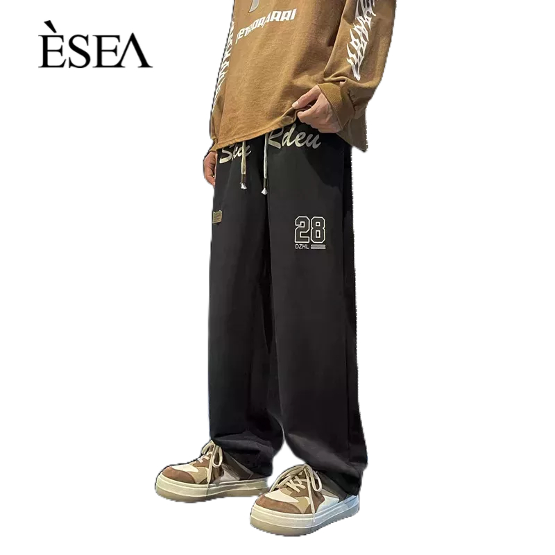 esea-กางเกงลำลองผู้ชาย-เวอร์ชั่นเกาหลี-ไฮสตรีท-หลวมตรง-ขากว้าง-กางเกงขายาว-อินเทรนด์-ฮิปฮอป-กีฬา-มัดเท้า-กางเกงเก้าจุด-สำหรับผู้ชาย