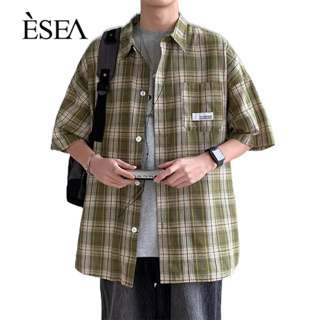 ESEA เสื้อผู้ชาย,ญี่ปุ่นลำลอง,การแข่งขันทั้งหมดเสื้อผู้ชาย,ลายสก๊อต,ระดับไฮเอนด์,อินเทรนด์,แขนสั้