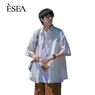 ESEA เสื้อเชิ้ตผู้ชาย: เสื้อเชิ้ตแขนสั้นผู้ชายสีหลวมง่าย ๆ