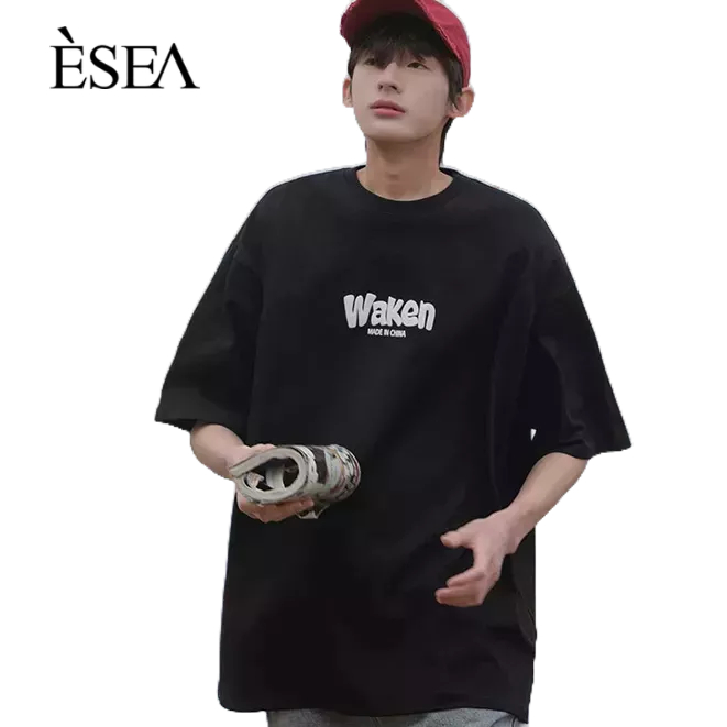 esea-เสื้อยืดผู้ชายย้อนยุคแฟชั่นลำลองผู้ชายเสื้อยืดพิมพ์ตัวอักษรคอกลมแขนสั้นผู้ชาย