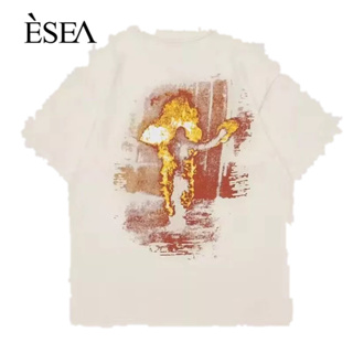 ESEA เสื้อยืดผู้ชายมาตรฐานแฟชั่นใหม่พิมพ์ผู้ชายแขนสั้นแนวโน้มสีทึบแฟชั่นรอบคอแขนสั้น