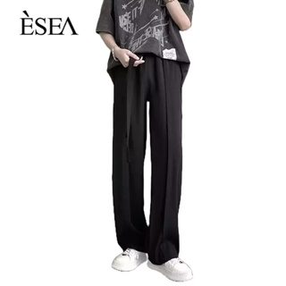 ESEA กางเกงผู้ชายแฟชั่นลำลองผ้าไหมน้ำแข็งบางหลวมตรง Drape กางเกงผู้ชายทุกแมตช์