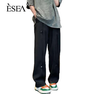 ESEA กางเกงขายาวผู้ชาย ขาตรง ผ้าถูพื้น ทรงหลวม ไม่เป็นทางการ กีฬาอินเทรนด์ กางเกงขายาวผู้ชายแนวไฮสตรีท
