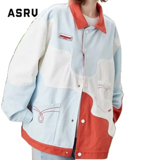 ASRV อเมริกันอินเทรนด์ยี่ห้อ Contrast สี Splicing เสื้อแจ็คเก็ตผู้ชายและผู้หญิง Street หลวมสบายๆคู่ INS lapel แจ็คเก็ตเครื่องมือ