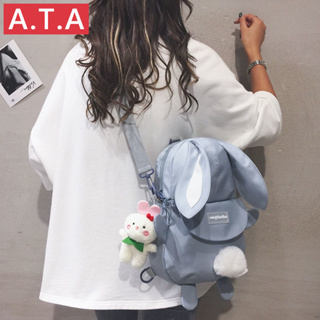 A.t.a กระเป๋าเป้สะพายหลัง กระเป๋าสะพายไหล่ ผ้าแคนวาส ขนาดเล็ก ลายกระต่ายน่ารัก สไตล์ญี่ปุ่น สําหรับผู้หญิง 2023