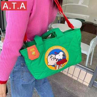 A.t.a ใหม่ กระเป๋าสะพายไหล่ ทรงโท้ท ปักลายการ์ตูน Snoopy น่ารัก ความจุขนาดใหญ่ สไตล์เกาหลี
